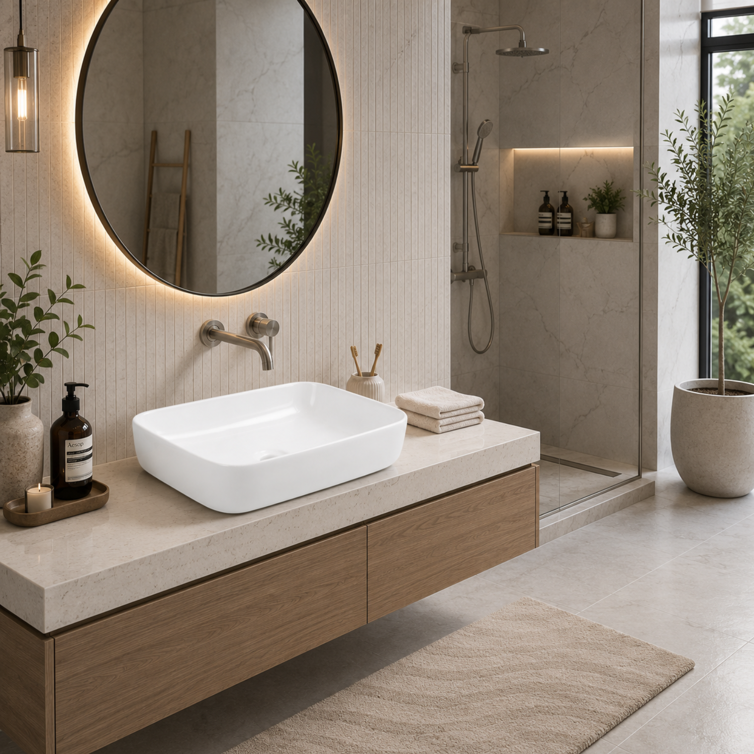 Orkla - Semi-Recessed Rectangular Ceramic Bathroom Vessel Sink