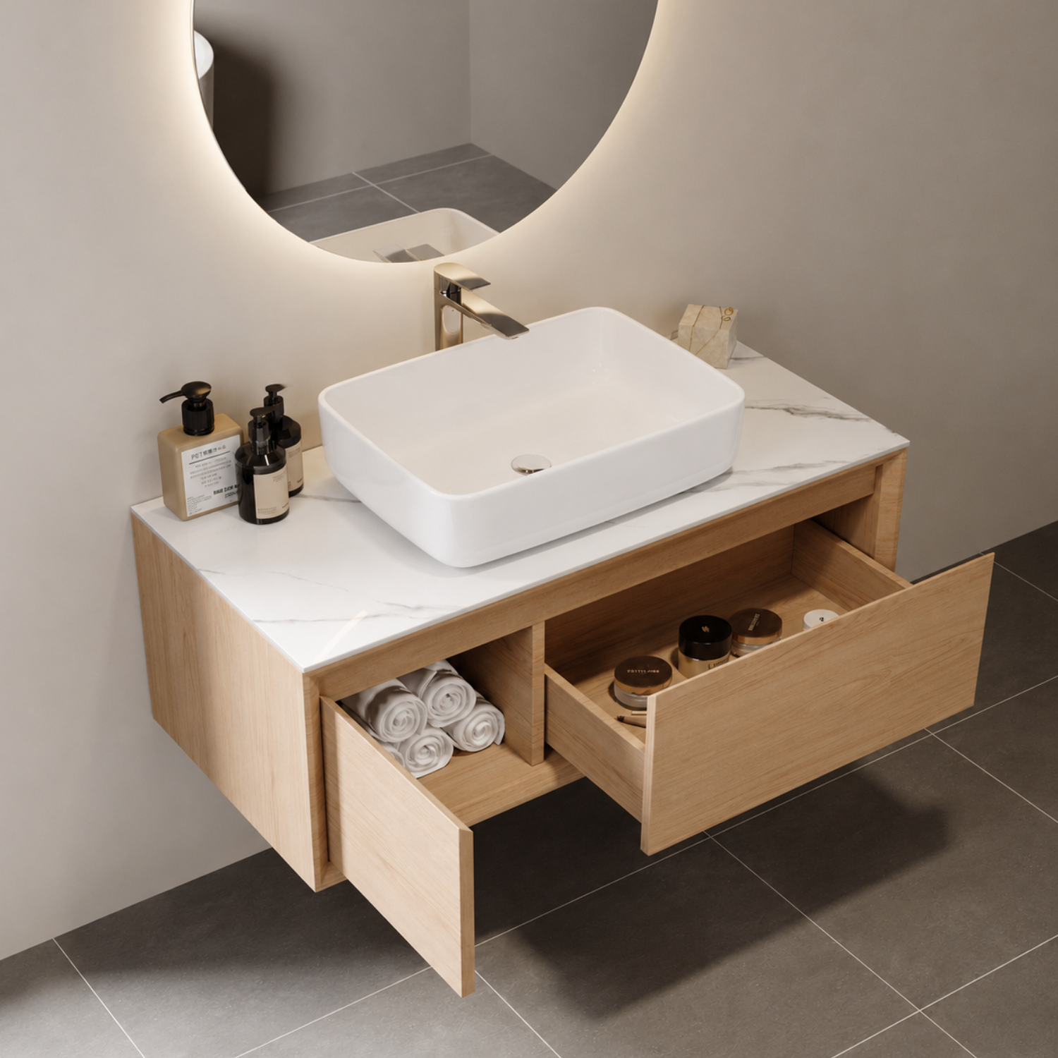 Orkla - Semi-Recessed Rectangular Ceramic Bathroom Vessel Sink