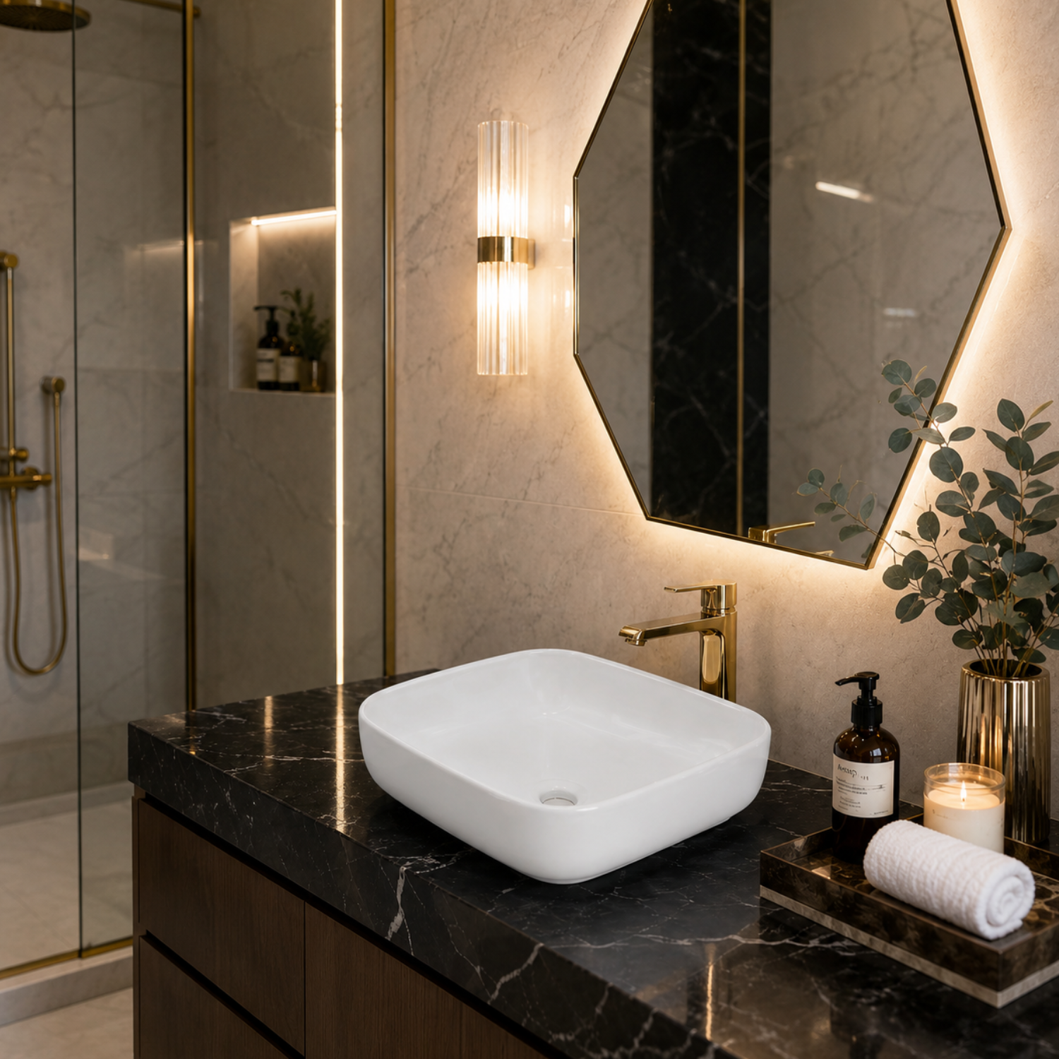 Orkla - Semi-Recessed Rectangular Ceramic Bathroom Vessel Sink