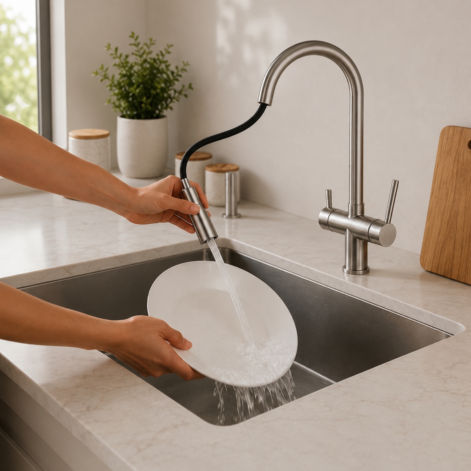 Rondane - WaterMark Certified 3-Way Kitchen Faucet with Filter Tap & Pull-Out Sprayer for Kitchen Sink