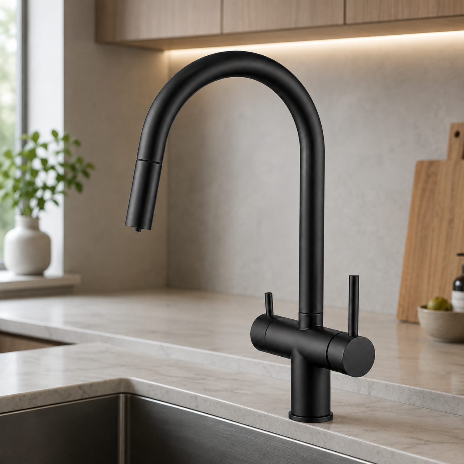 Rondane - WaterMark Certified 3-Way Kitchen Faucet with Filter Tap & Pull-Out Sprayer for Kitchen Sink