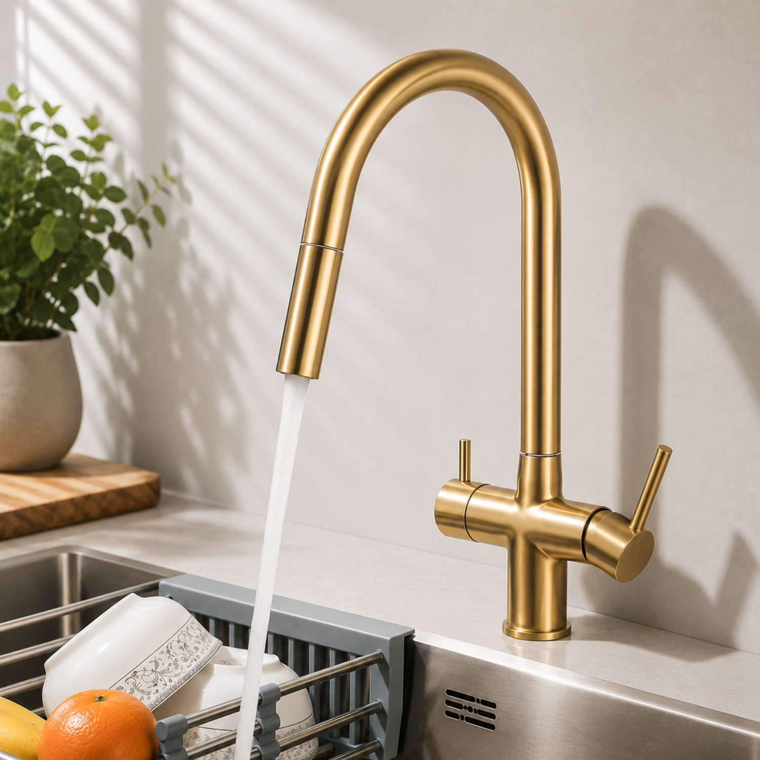 Rondane - WaterMark Certified 3-Way Kitchen Faucet with Filter Tap & Pull-Out Sprayer for Kitchen Sink