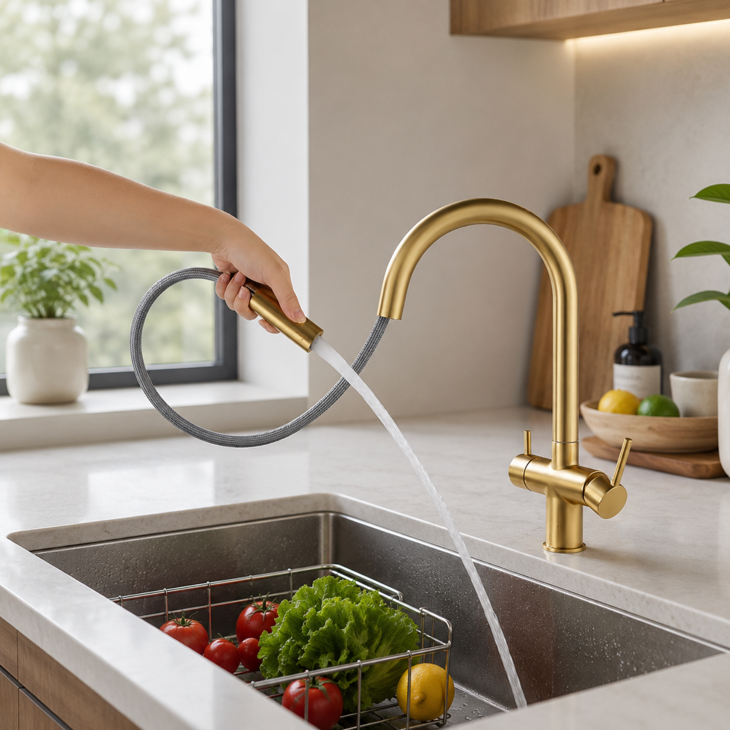Rondane - WaterMark Certified 3-Way Kitchen Faucet with Filter Tap & Pull-Out Sprayer for Kitchen Sink