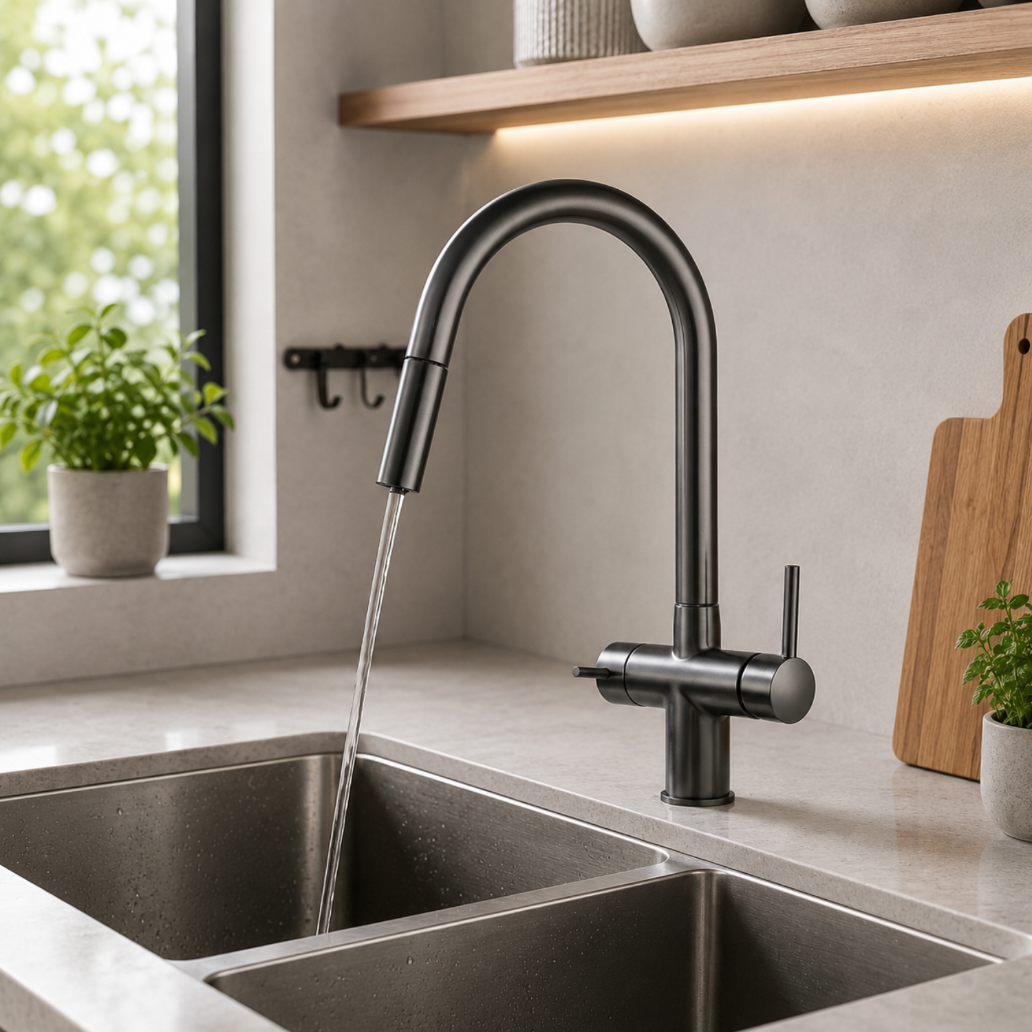 Rondane - WaterMark Certified 3-Way Kitchen Faucet with Filter Tap & Pull-Out Sprayer for Kitchen Sink