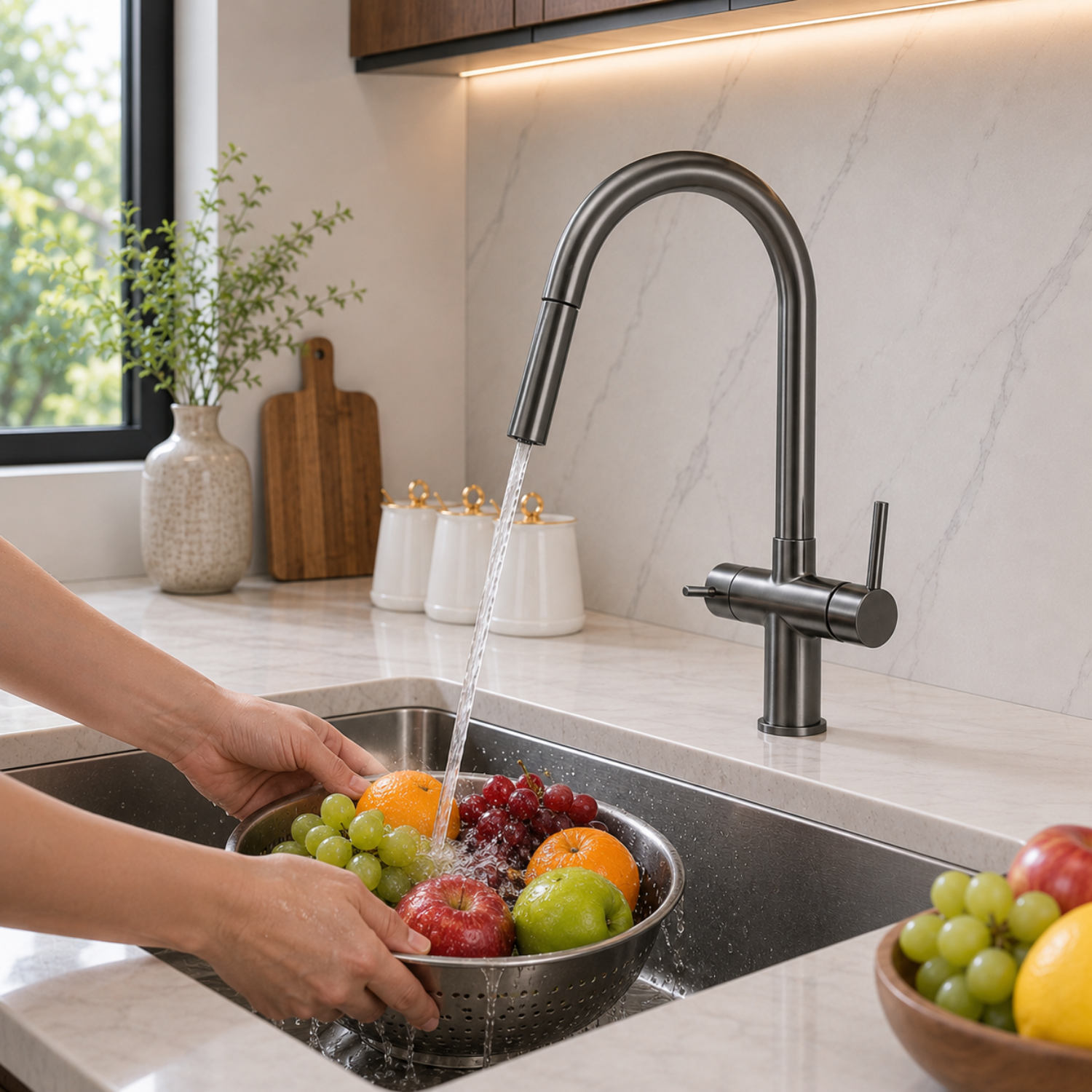 Rondane - WaterMark Certified 3-Way Kitchen Faucet with Filter Tap & Pull-Out Sprayer for Kitchen Sink