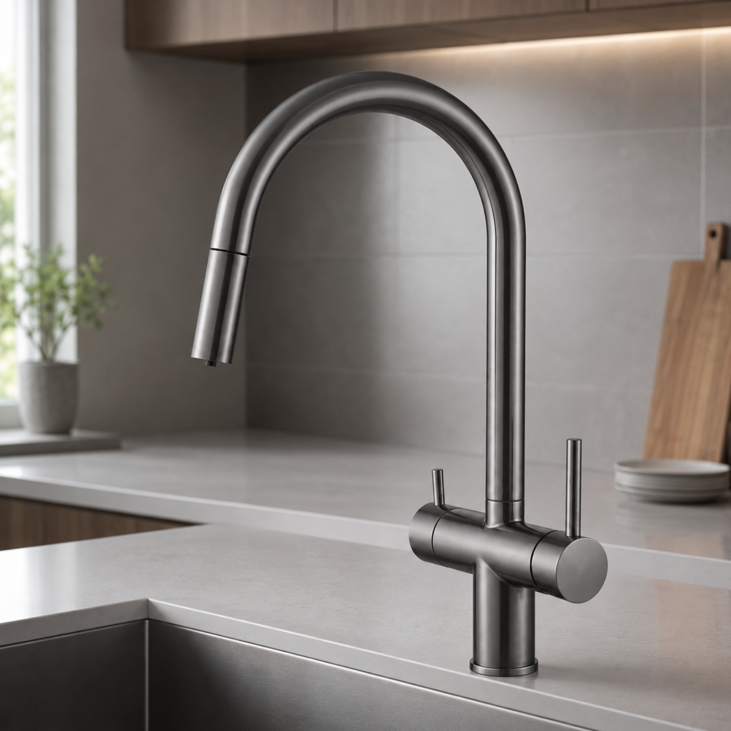 Rondane - WaterMark Certified 3-Way Kitchen Faucet with Filter Tap & Pull-Out Sprayer for Kitchen Sink