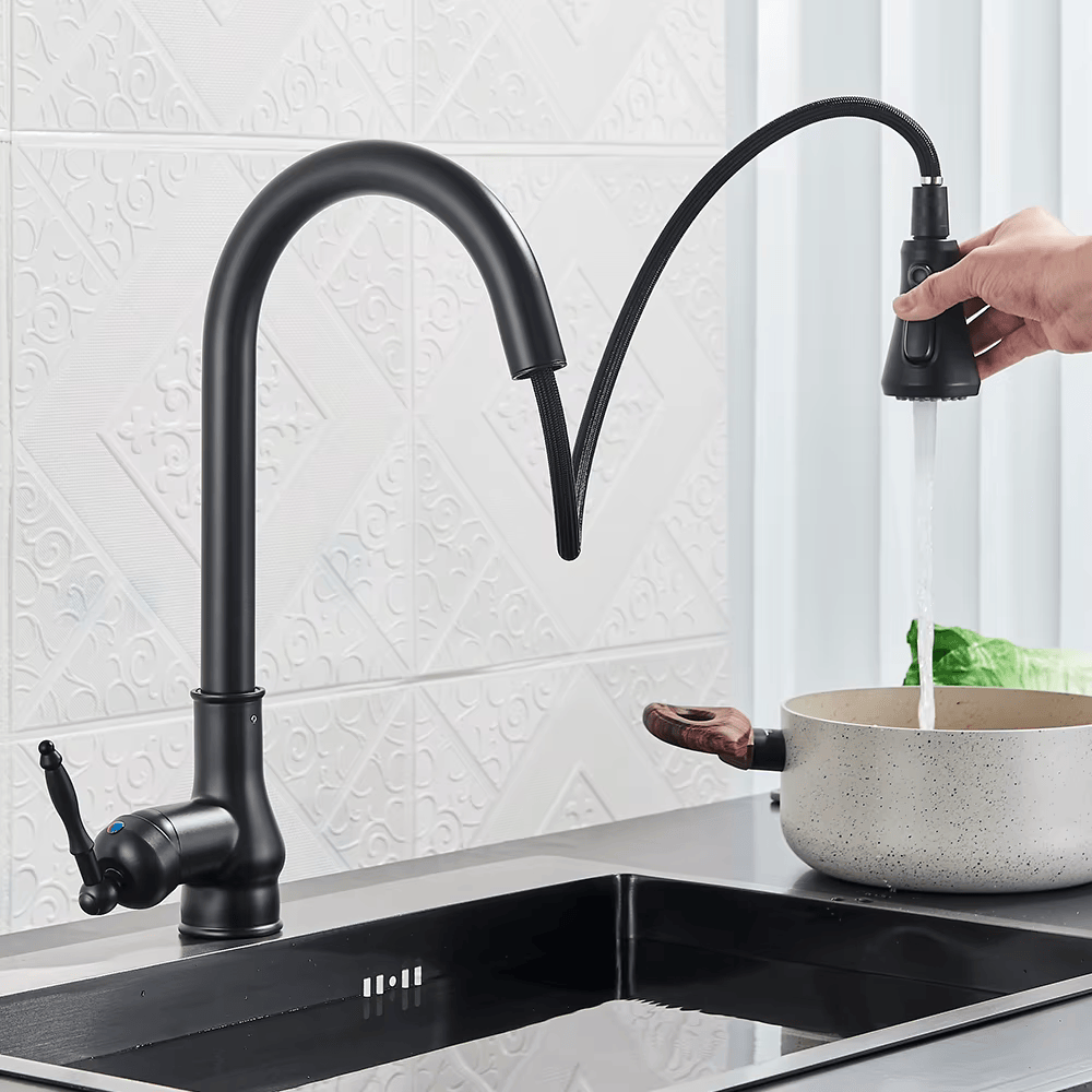 Black antique pull-out kitchen faucet