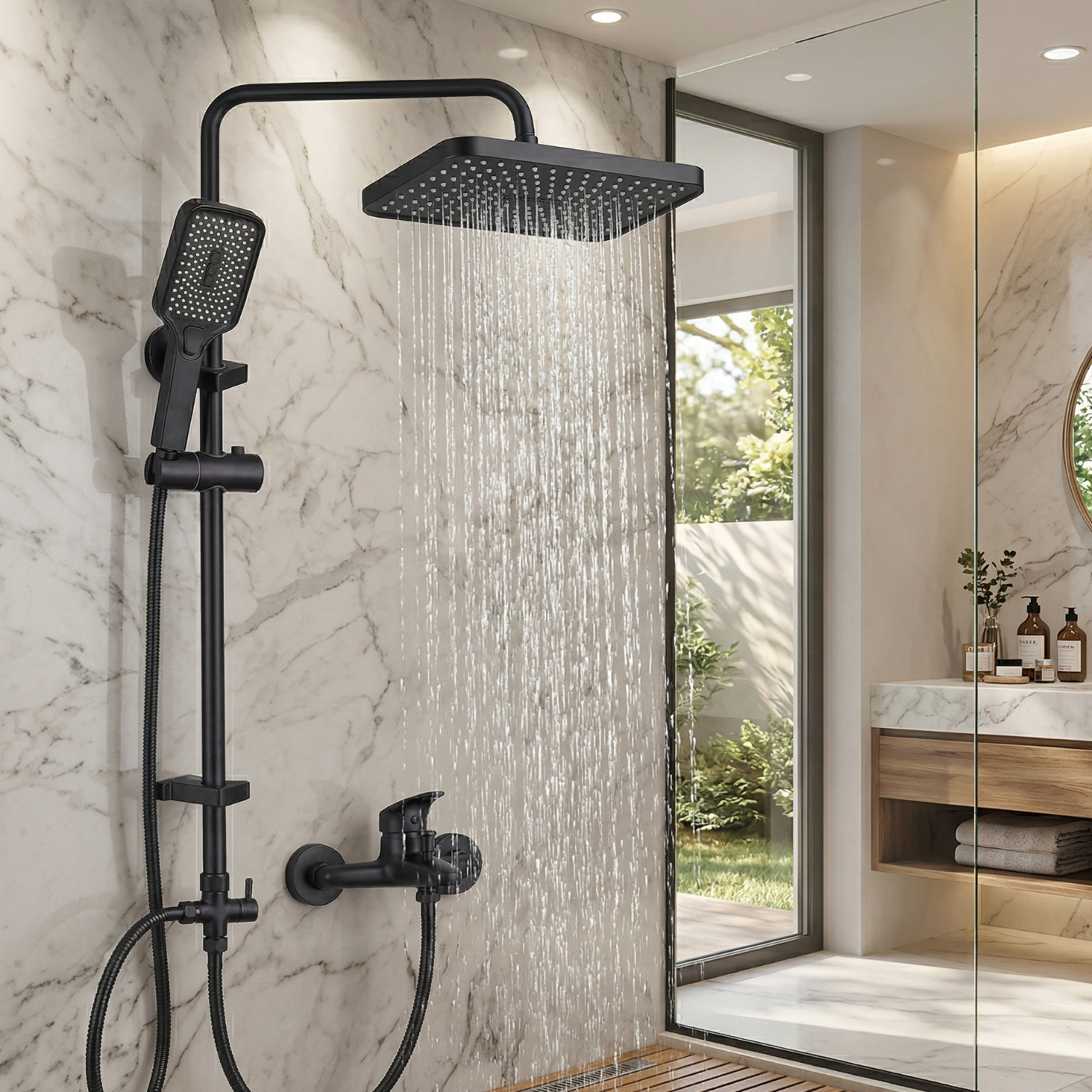 Sarek - Rainfall Shower Column Set with Handheld Shower & Wall Mounted Mixer Tap