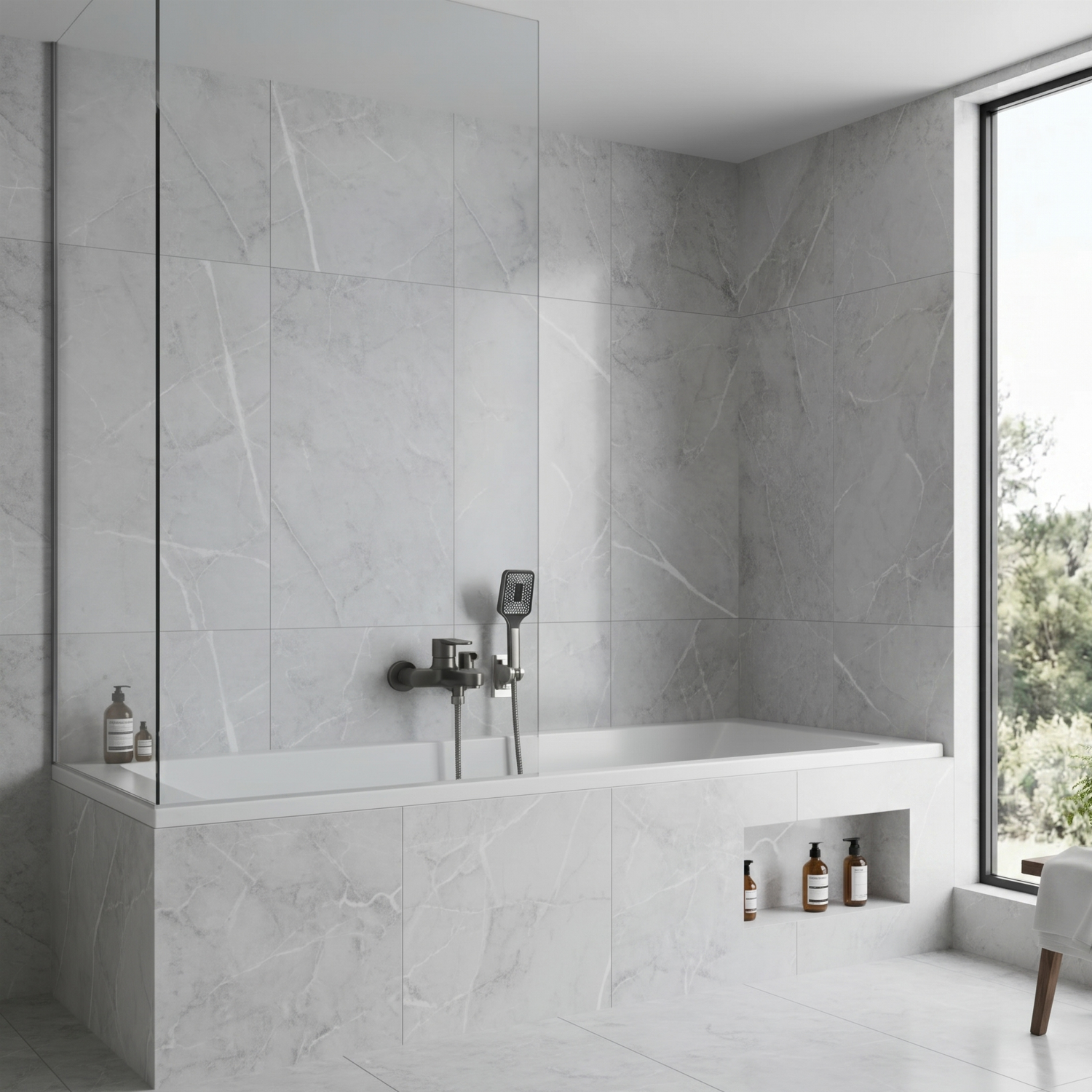 Siljan - 3-Way Shower Faucet Set with Diverter, Handheld Spray & Wall Mounted Mixer Valve
