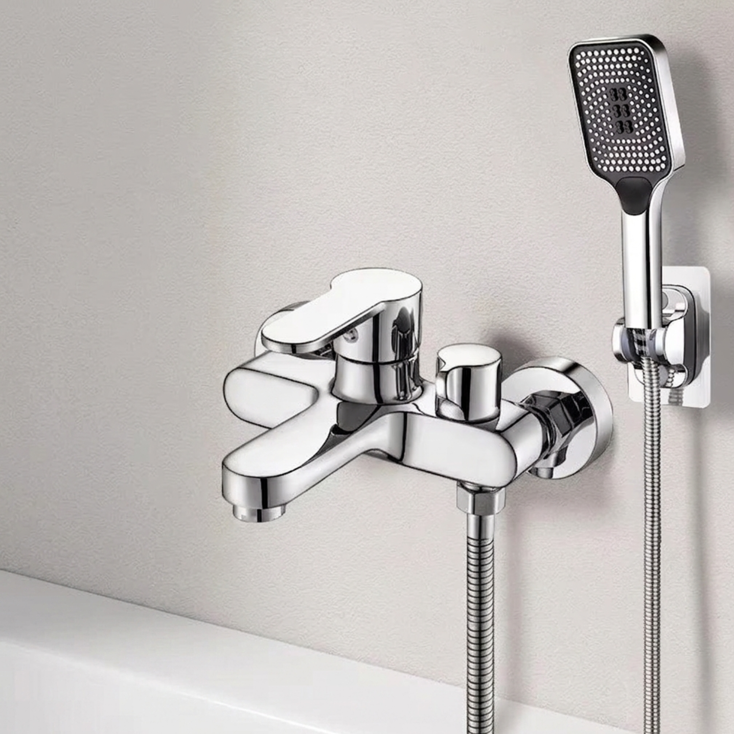 Siljan - 3-Way Shower Faucet Set with Diverter, Handheld Spray & Wall Mounted Mixer Valve