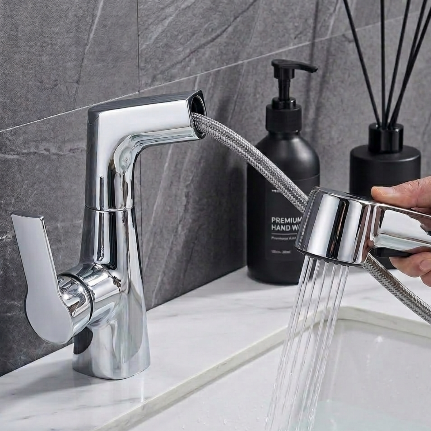 Skagen - Pull Out Lift Faucet 360° Rotatable Stainless Steel Sink Faucet with Pull-Out Sprayer