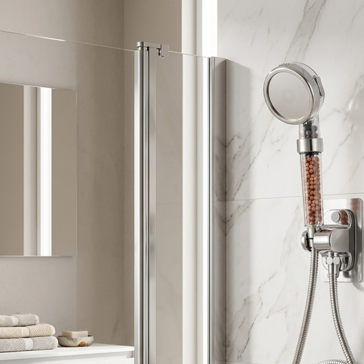 Holm - Filtered Shower Head ABS High Pressure Water Saving Spray Handheld Clear Showerheads with With Filter Beads for Bathroom