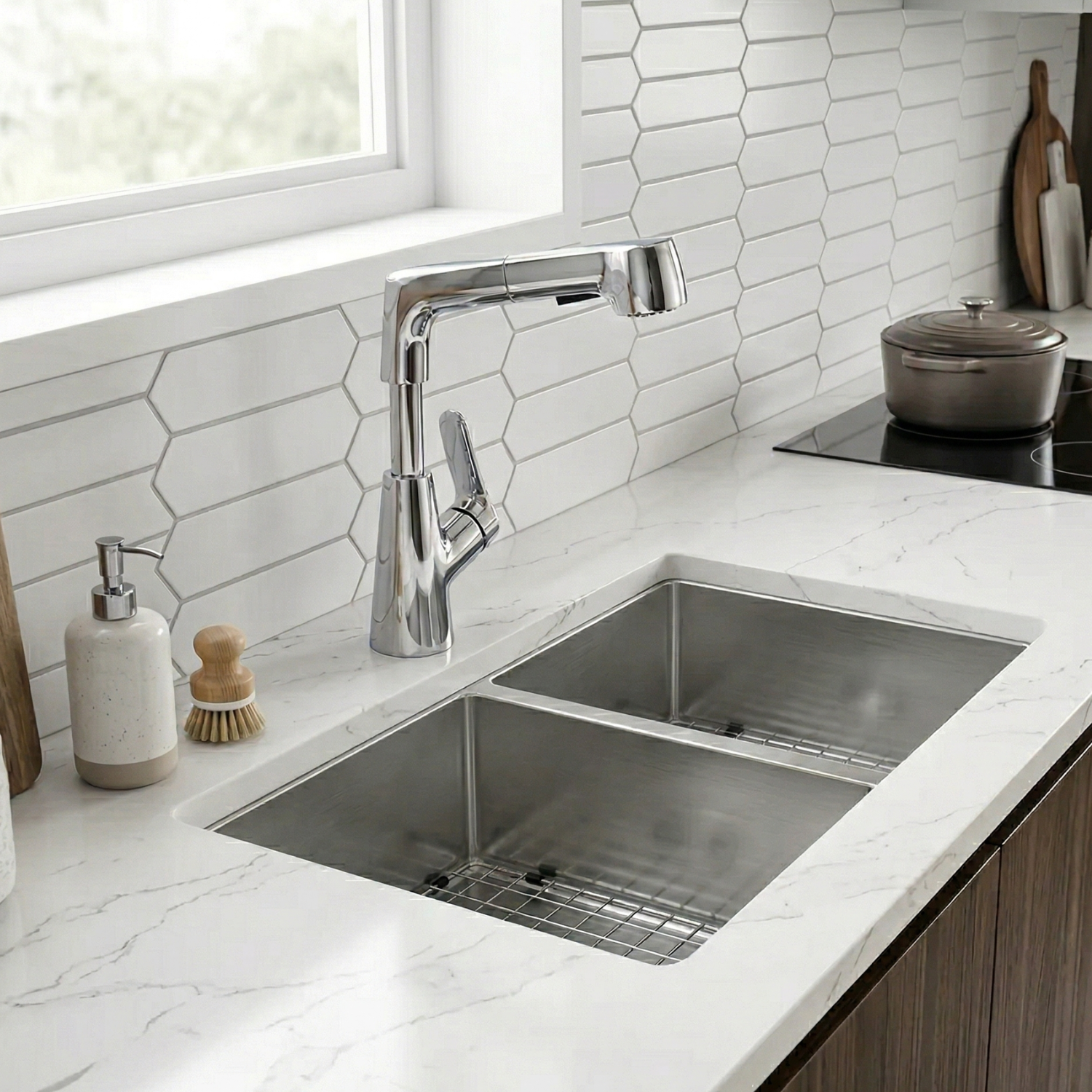Skagen - Pull Out Lift Faucet 360° Rotatable Stainless Steel Sink Faucet with Pull-Out Sprayer