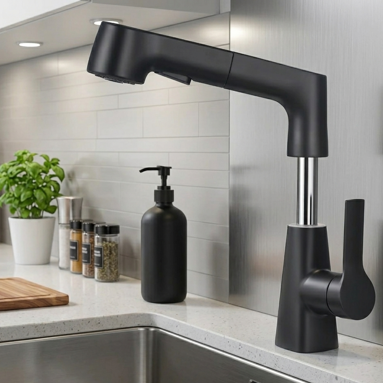 Skagen - Pull Out Lift Faucet 360° Rotatable Stainless Steel Sink Faucet with Pull-Out Sprayer