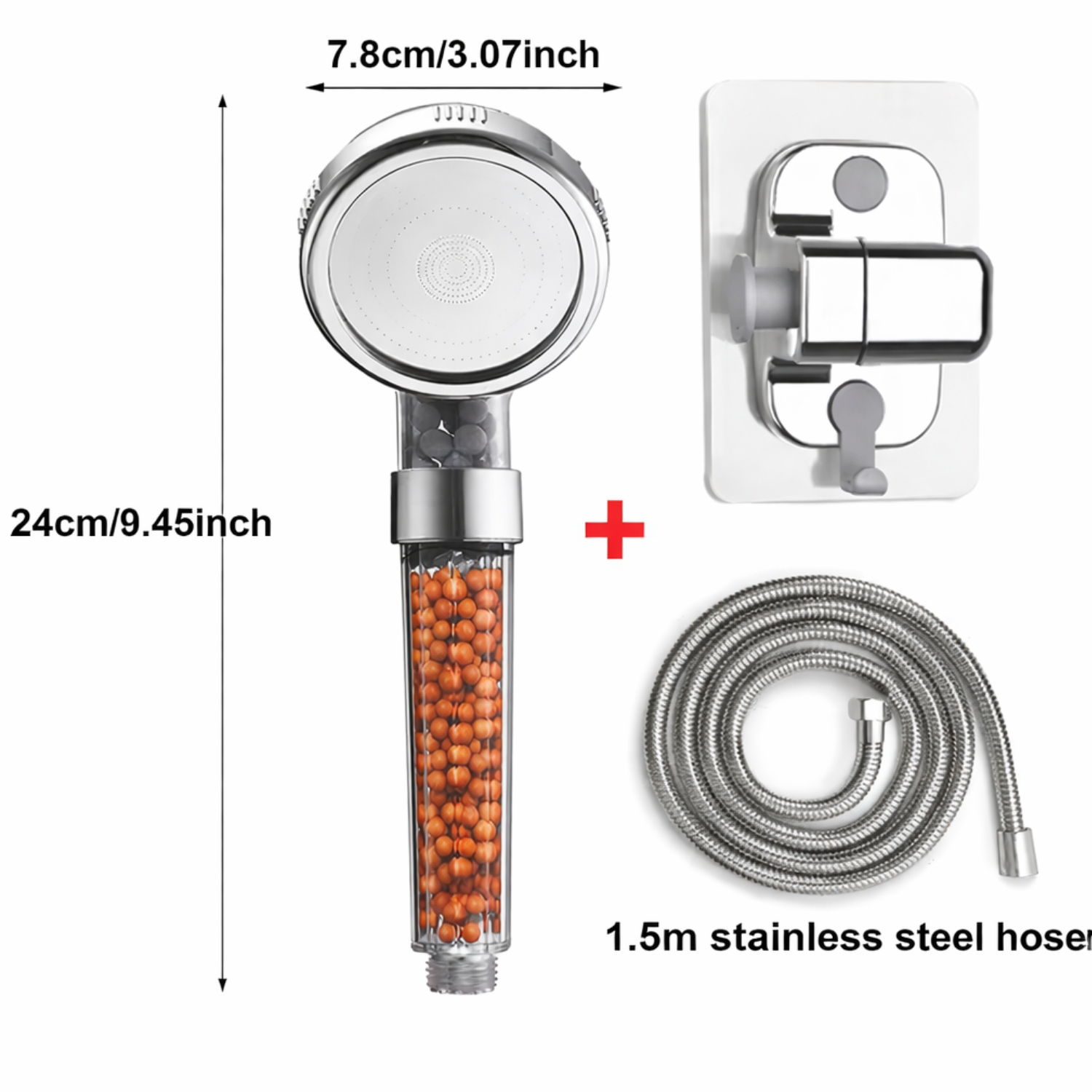 Holm - Filtered Shower Head ABS High Pressure Water Saving Spray Handheld Clear Showerheads with With Filter Beads for Bathroom