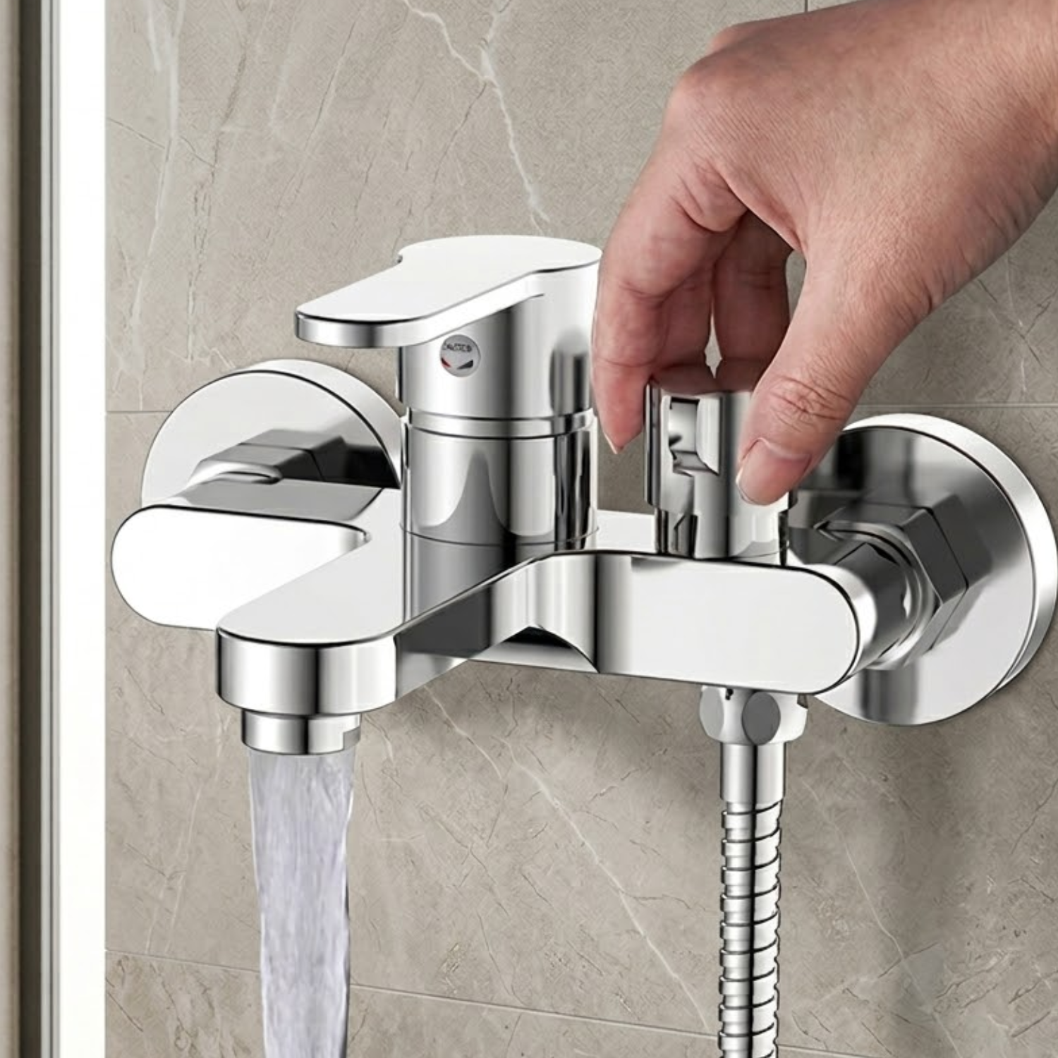 Siljan - 3-Way Shower Faucet Set with Diverter, Handheld Spray & Wall Mounted Mixer Valve