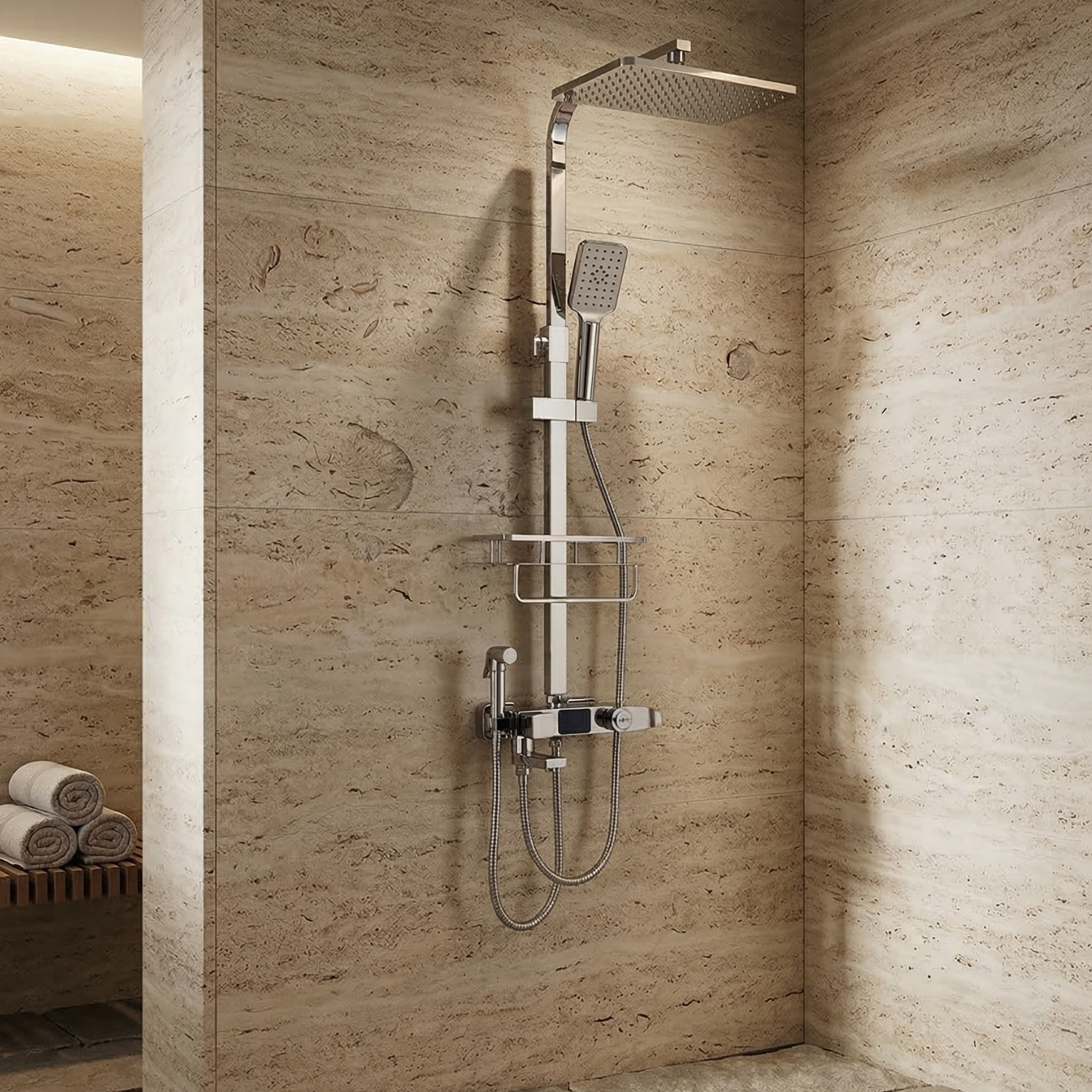 Torne - Digital Display Thermostatic Rainfall Shower System – 4 Way Bathroom Shower Set