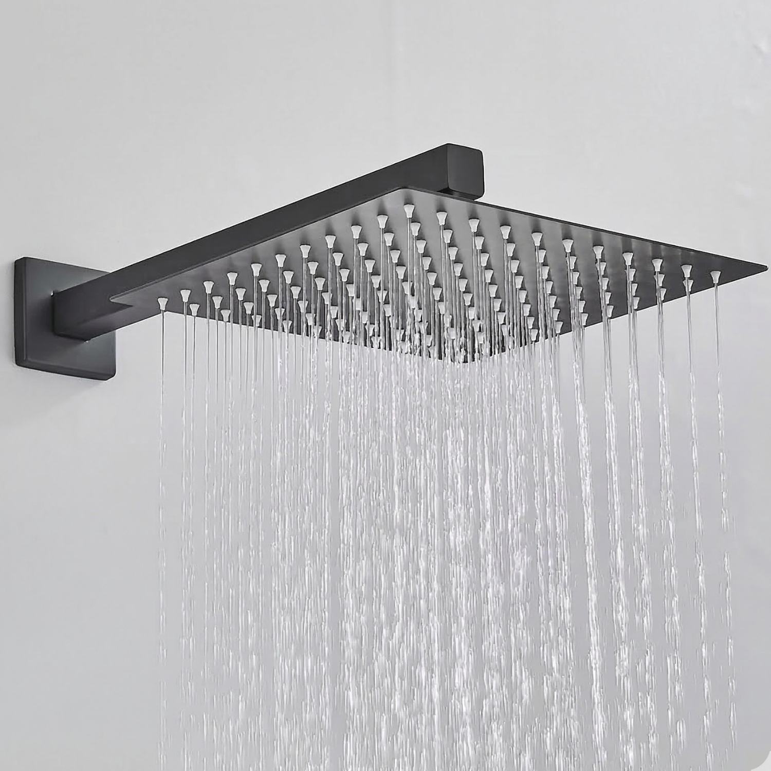 Vattern - Two-Way Matte Black Wall Mount Rainfall Shower Faucet Set with Concealed Waterfall Shower System and Tub Spout