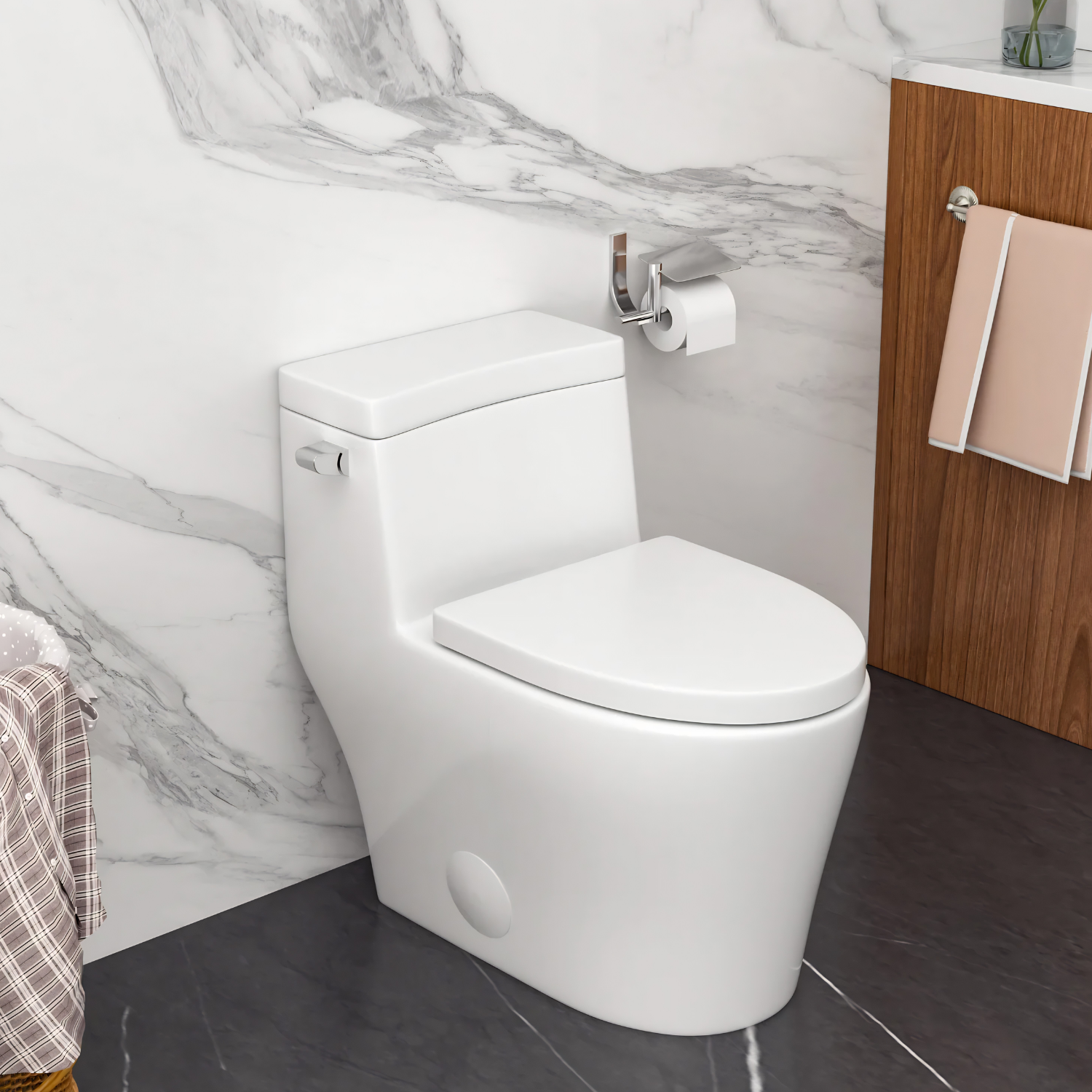 Ystad -  One Piece Toilet with Single Flush Soft Closing Seat Concealed Tank Elongated Bowl Floor